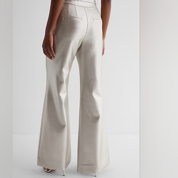 EXPRESS: Editor High Waisted Metallic Trouser Flare Pant - Picture 2 of 10